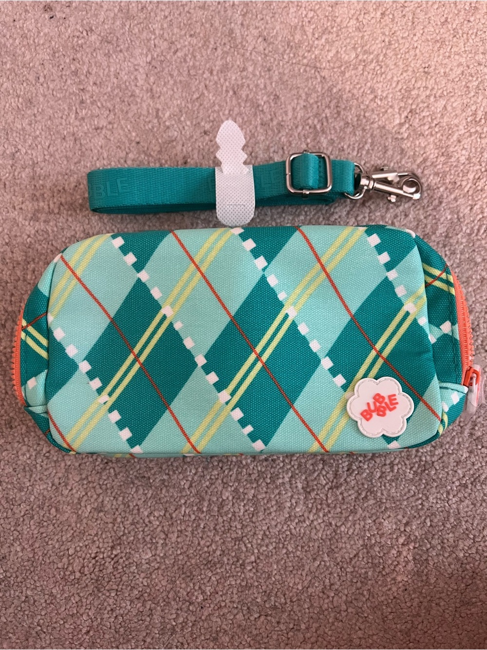 Teal Plaid Travel Wristlet Pouch with Removable Strap